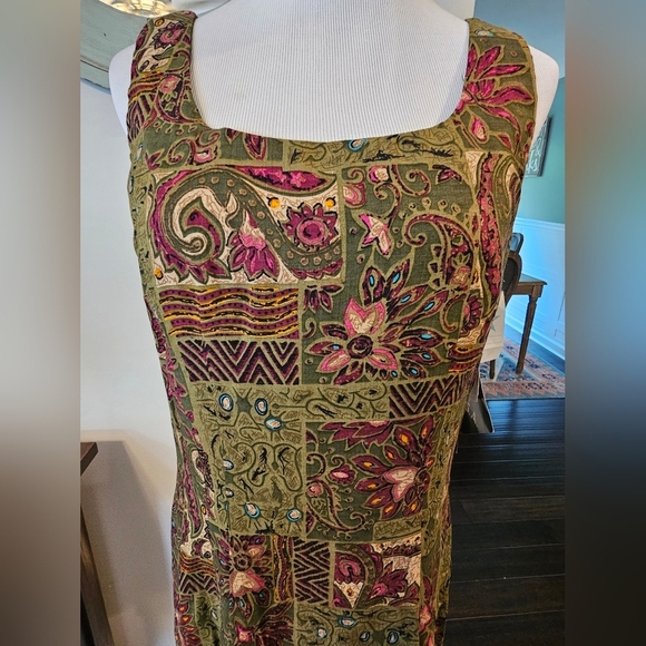 VIRGO II Size 12 Vintage New w/ Tags 90's Dress Floral Artsy Rayon Sleeveless - Picture 2 of 12